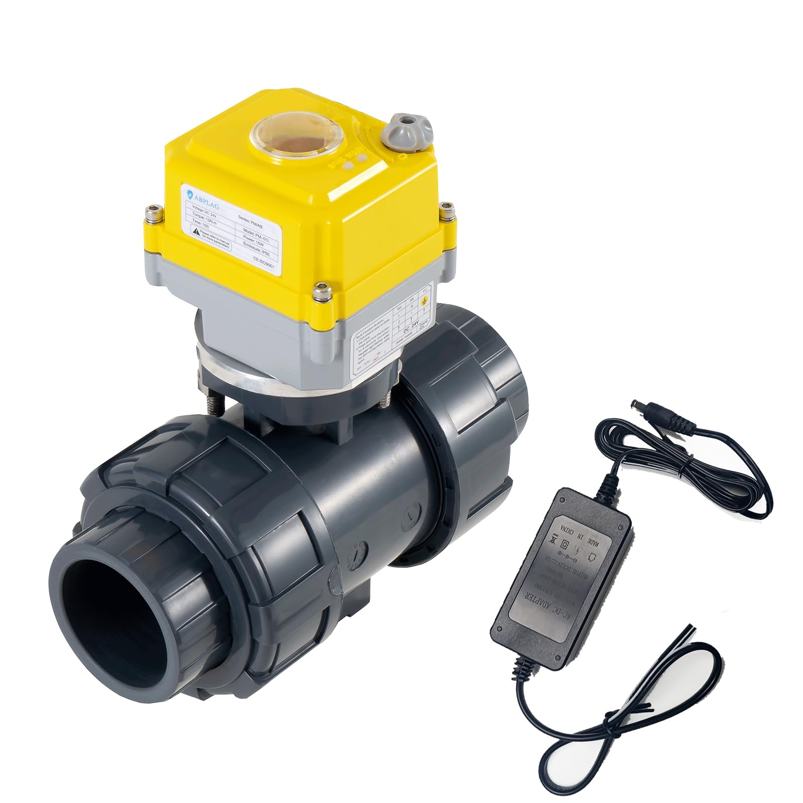 Electric ball valve, 1 inch full bore 2-way PVC joint ball valve, DC24V AC110V-230V power adapter, with automatic reset function. Normally closed, DN25MM