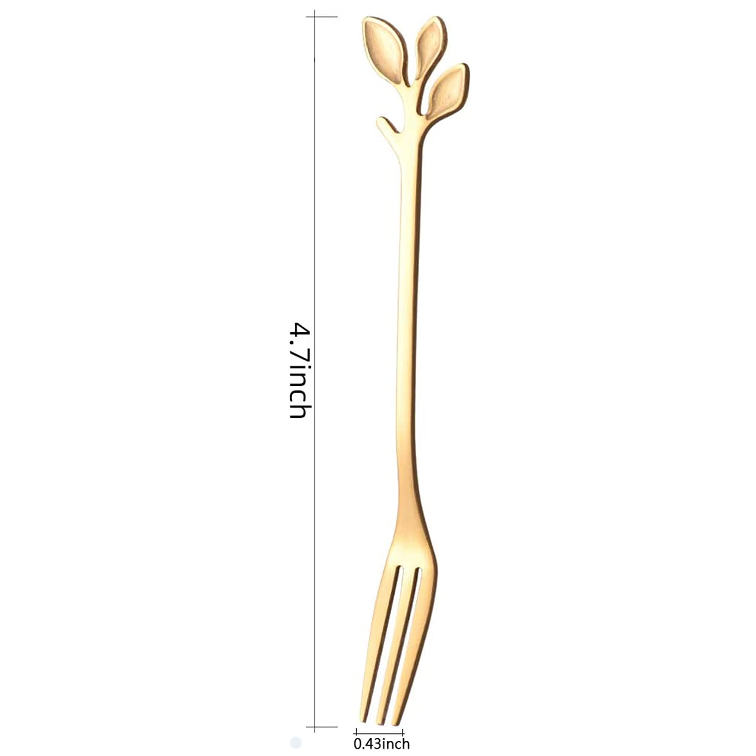 Comicfs 16 Pcs Stainless Steel Gold Leaf Creative Appetizer Cake Fruit Forks Set 4.7 Inches Tasting Dessert Forks Kitchen Accessory Wedding Party (16 Forks, Gold) — Amazon image 2