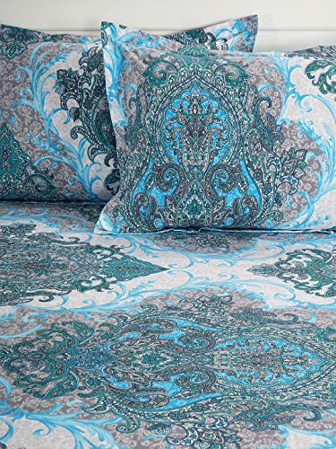 Image of Swayam Pure Cotton Single Bedsheet with 1 Pillow Covers | Size 60 x 90 inch | 160 TC | Ethnic Motifs Design | Soft Breathable Bed Sheet | Comfortable & Durable for Bedroom - Blue