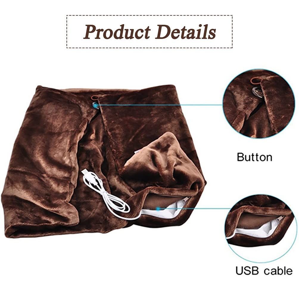 Elektryczny koc grzewczy USB, ciepły szal, koralowy polar, przenośny koc grzewczy do domu, biura, samochodu, brązowy, 45 x 80 cm
