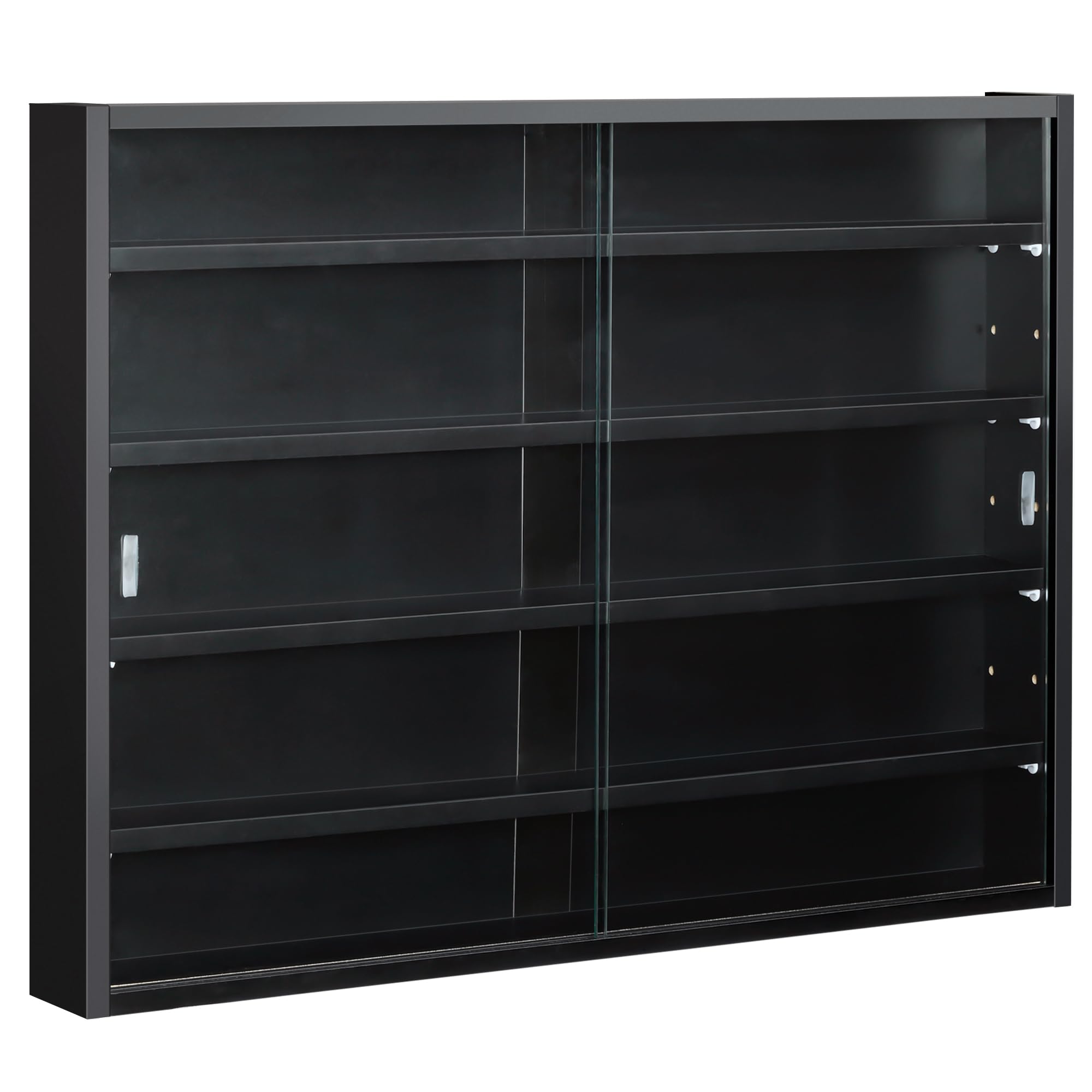 HOMCOM 5-Tier Wall Mounted Display Cabinet Glass Doors Black
