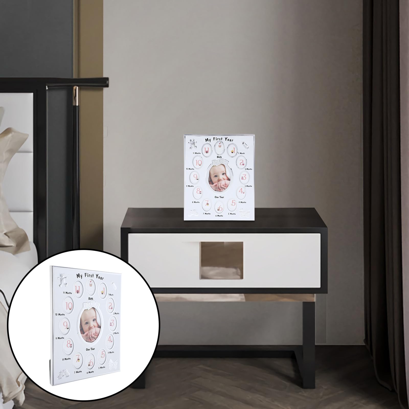 FRCOLOR Marco de Fotos de 12 Meses Marco de Fotos Registro de Crecimiento Blanco Metal Ñiño E Infantil Cumpleaños y Display Rack