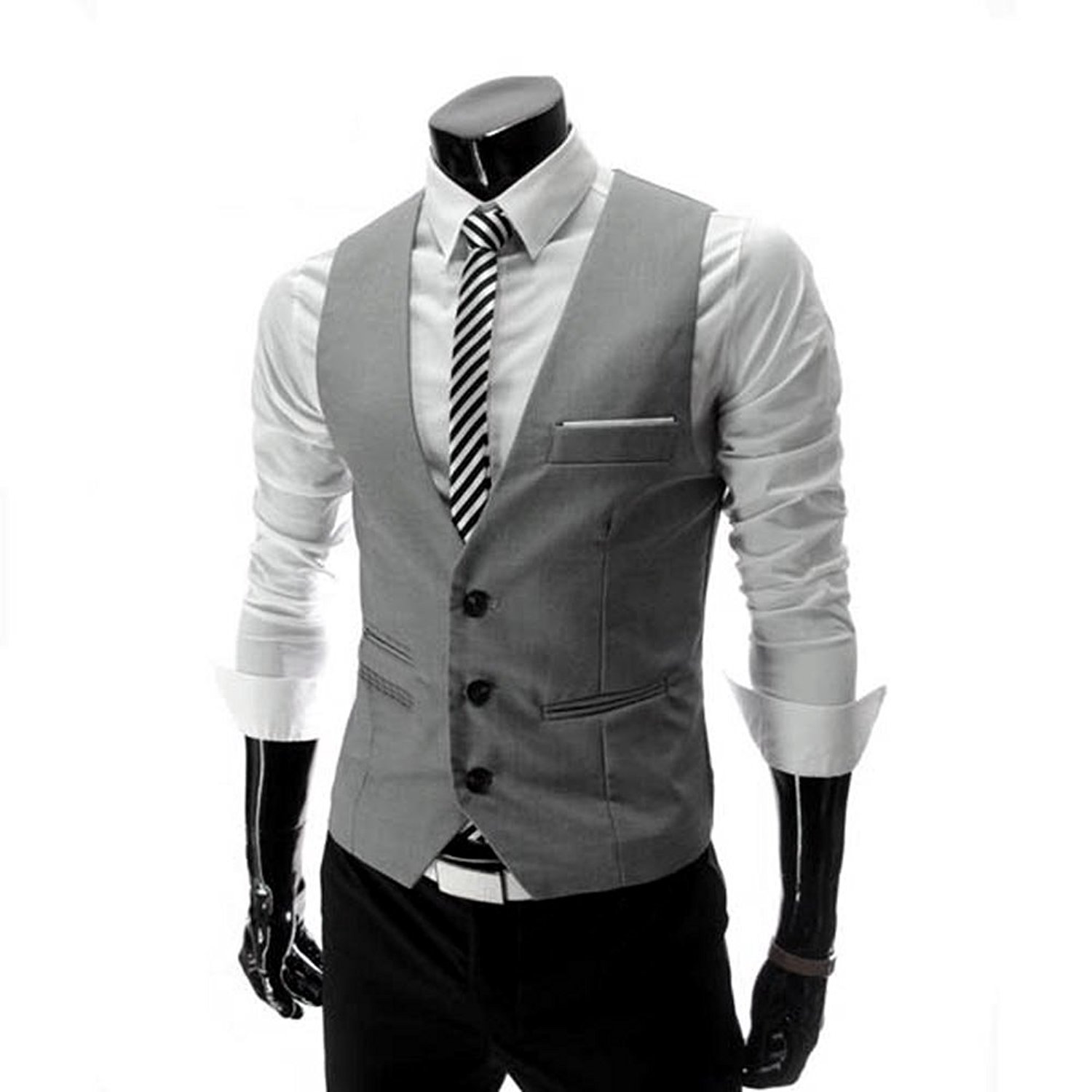 MARIR Men Vests Jacket Classic style Slim Fit Business Waistcoat (Grey, XL)