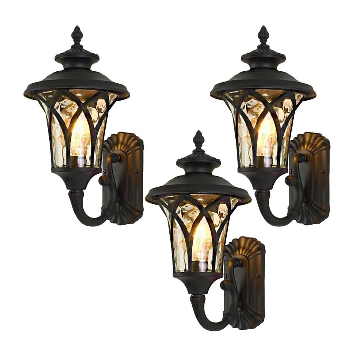 CVdrtyED Outdoor Wall Lights 17.3" Outdoor Wall Lamp Retro Waterproof Sconce Aluminum Light Exterior Glass Lantern for Villa Garden Durable Porch(Black,3 Pack)