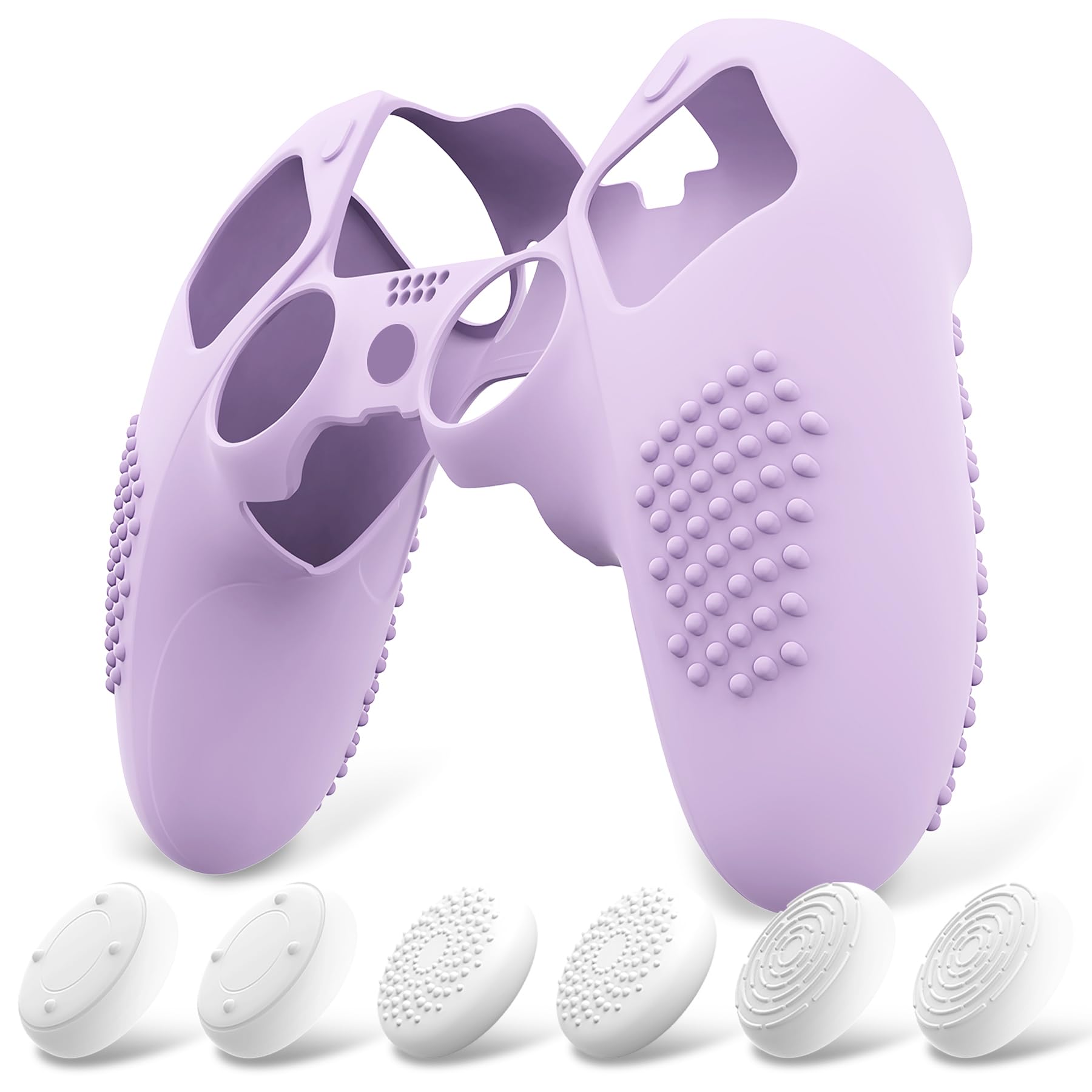 PlayVital Funda de Silicona Antideslizante para ps5 Edge - Carcasa Protectora con 6 Tapas de Joysticks, Cubierta de Goma Tacto Suave, Protector de Mando, Diseño 3D Tachonado (Gris Metálico) — view 10