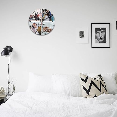 Miniatura 4 de Reloj de pared de madera personalizado de 16 pulgadas, silencioso, sin tictac, imágenes personalizadas, reloj colgante conmemorativo para boda,