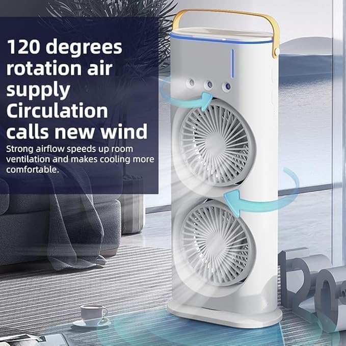 Image of Rechargeable Mini Air Cooler, Portable Personal Air Conditioner Fan, USB Mini Cooler with Battery, Cooler for Home, Office, Kitchen, Bedroom, Desktop & Travel - 2026 (White)