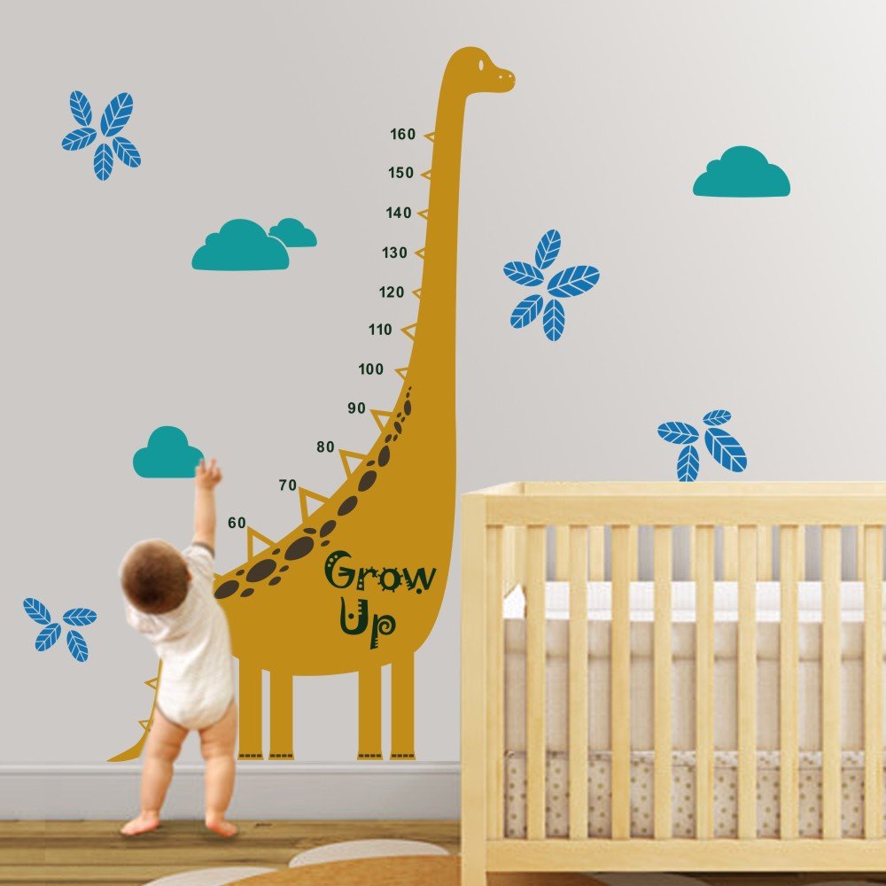 Vinyl Height Growth Chart Decal Height Chart Wall Stciker Growth Chart Wall Decor Wall Graphic Wall Mural Kid Room Decor 3(dinosaur:Hydrangea Purple;stripe,toes:White;words,numbers:Black;leaves:Violet;clouds:Lime-tree Green)