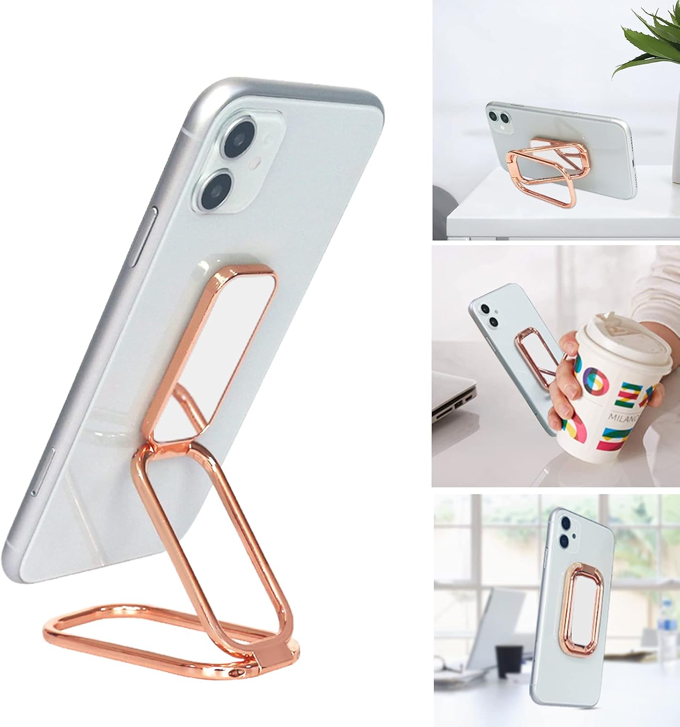 Foldable Cell Phone Stand for Desk, Reusable Phone Ring Holder Hand Gripper with Adjustable Cellphone Stand Finger Kickstand for Office Desktop Bed