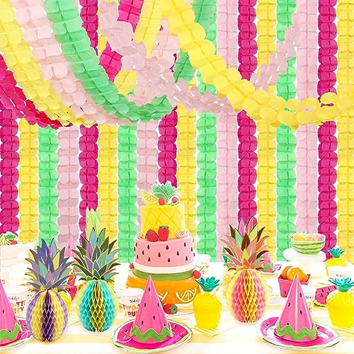 Image of Hawaiian Luau Party-Decorations Streamer Garland - 157Ft Tropical Aloha Theme Supplies Four-Leaf Clover,Rose Red Pink Green Yellow Hanging Banner,Spring Summer Beach Birthday Baby Shower Decor Hugtmr
