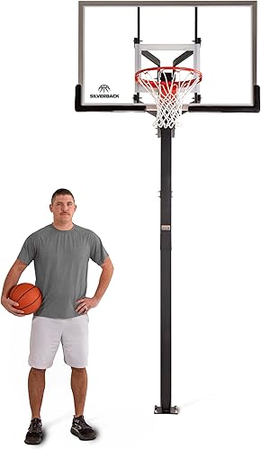 Silverback 54 In-Ground Height Adjustable Basketball System with Tempered Glass Backboard Pro-Style Breakaway Rim Anchoring System and Backboard pad Silverback 54 In-Ground Height Adjustable Basketball System with Tempered Glass Backboard Pro-Style Breakaway Rim Anchoring System and Backboard pad