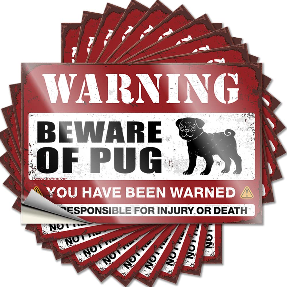 Cottage Collection Decal - Beware of Pug Assorted Durable Sticker Easy Apply for Truck Decor(6X9CM)