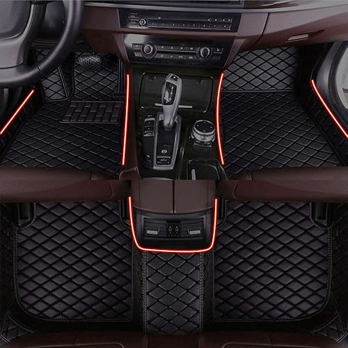Car Floor Mat Custom Made For 95% CAR, Full Coverage Interior Protection Waterproof Non-Slip Leather Black Mat with Red Atmosphere Light