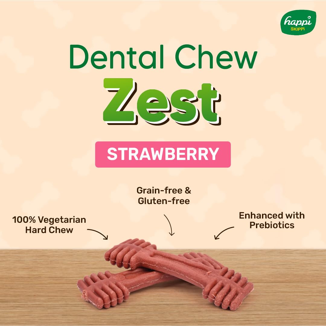 Happi Skippi Dental Chew Zest Strawberry Dog Treats - 4 inch - 25 gm 2