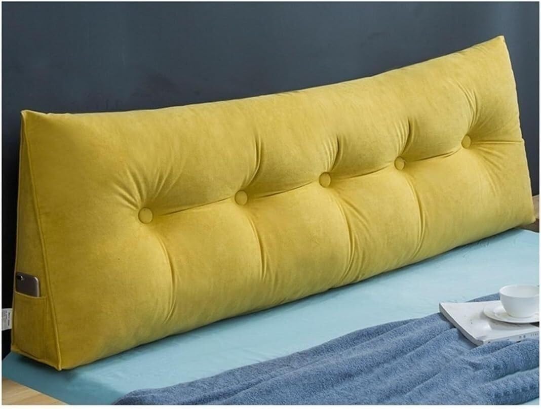 Poduszka klinowa trójkątna, podparcie pozycjonujące, poduszka do czytania, miękka i wygodna poduszka przy łóżku, oparcie łóżka(Yellow,80cm/31.5inch)