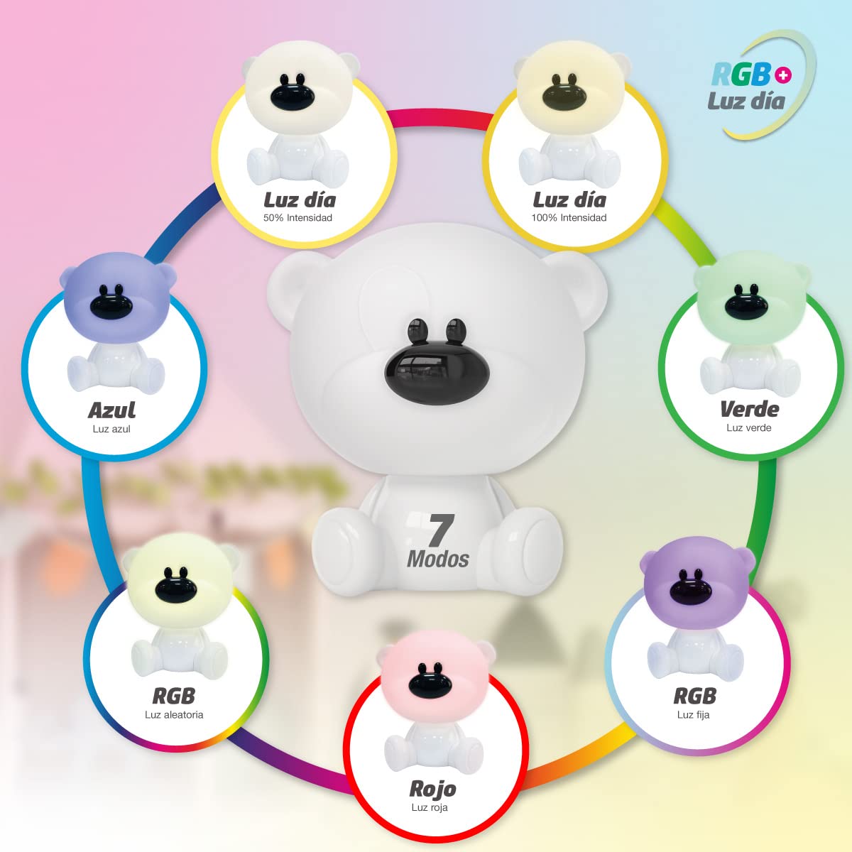 gsc evolution Luce notturna per bambini a LED Orsetto 2,5 W RGB + batteria ricaricabile per luce diurna Bianca