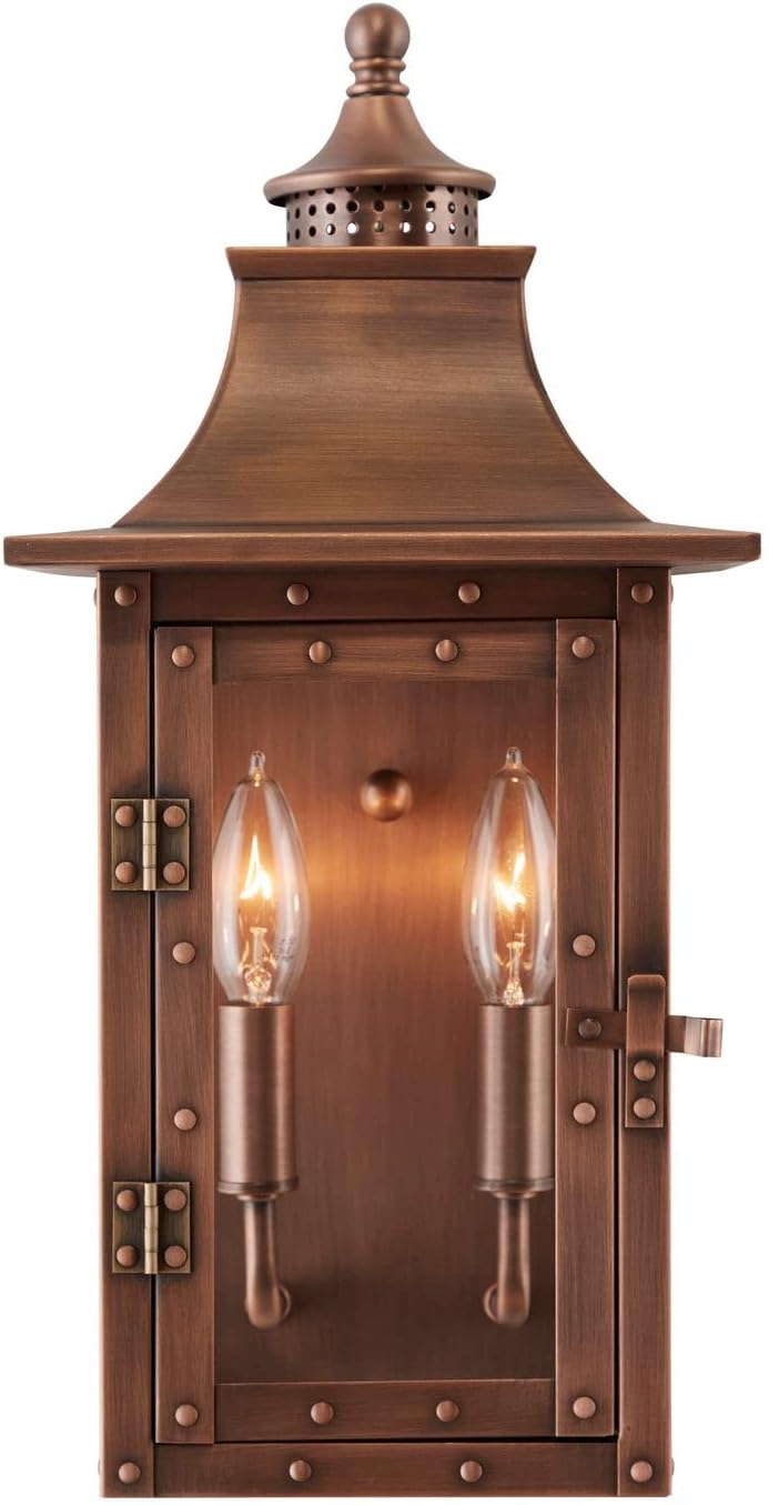 Copper Patina 20" Solid Copper Outdoor Wall Lantern with Clear Glass