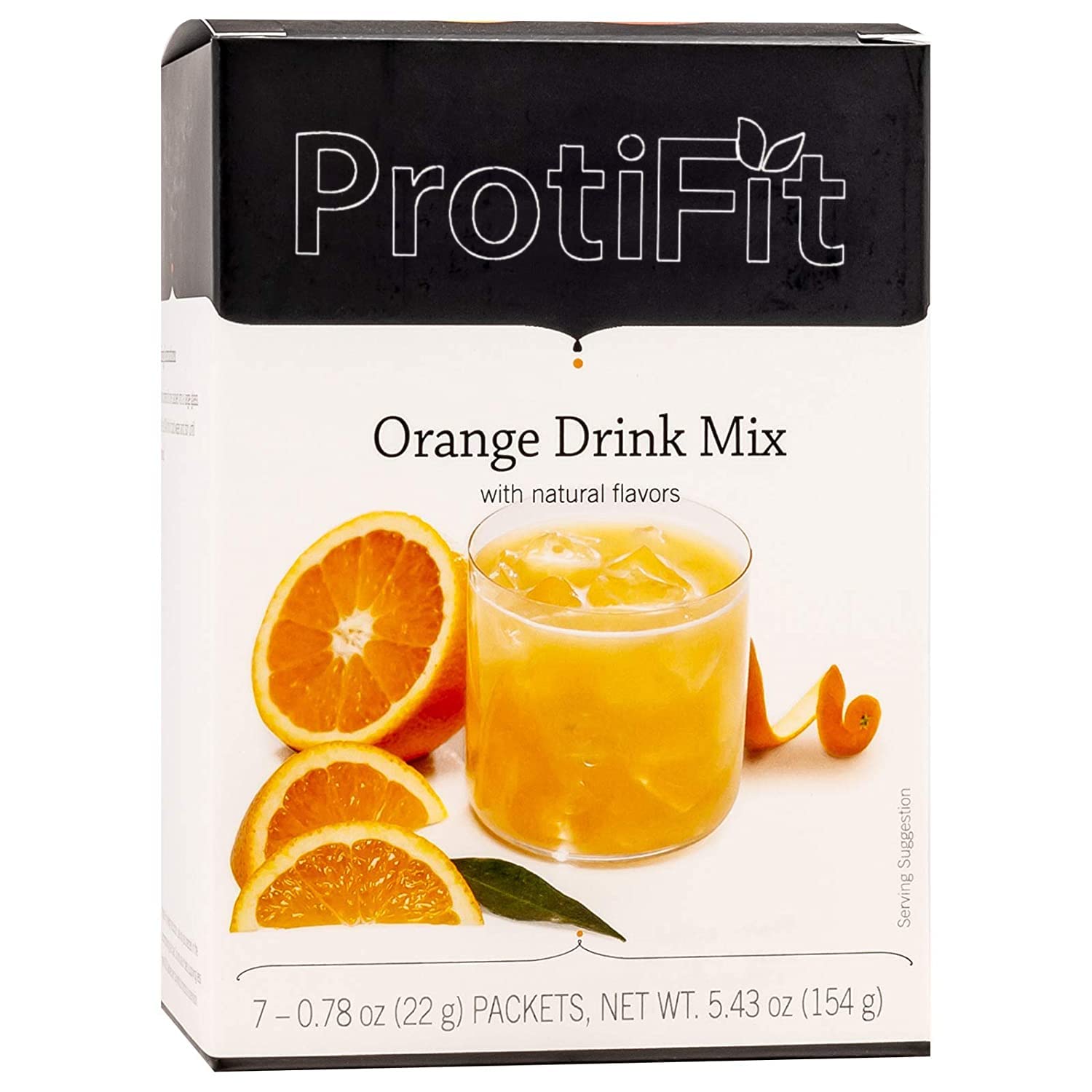 Proti Fit - Mezcla de bebida en polvo con sabor a fruta, alta en proteínas, baja en calorías, sin azúcar, supresor del apetito, 7 porciones por caja (naranja)
