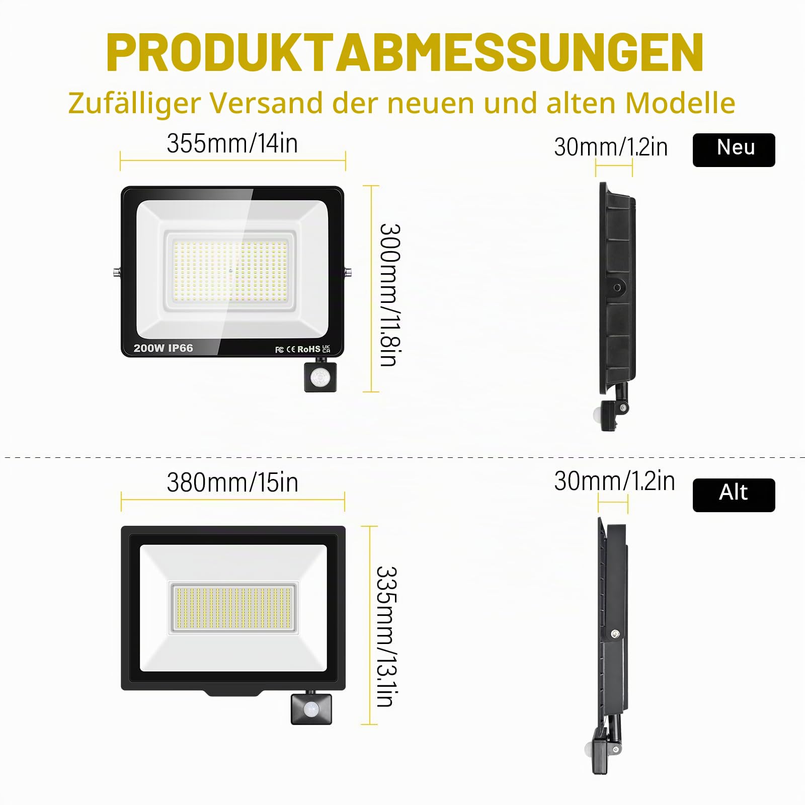 SKYWORLD 2 Pcs LED Strahler mit Bewegungsmelder, 200W 20000LM Außenstrahler | 6000K Kaltweiß Led Fluter Flutlicht Scheinwerfer Wasserdicht Außenleuchte für Garten Innenhöfe Garage Hotel Hof Hauswand