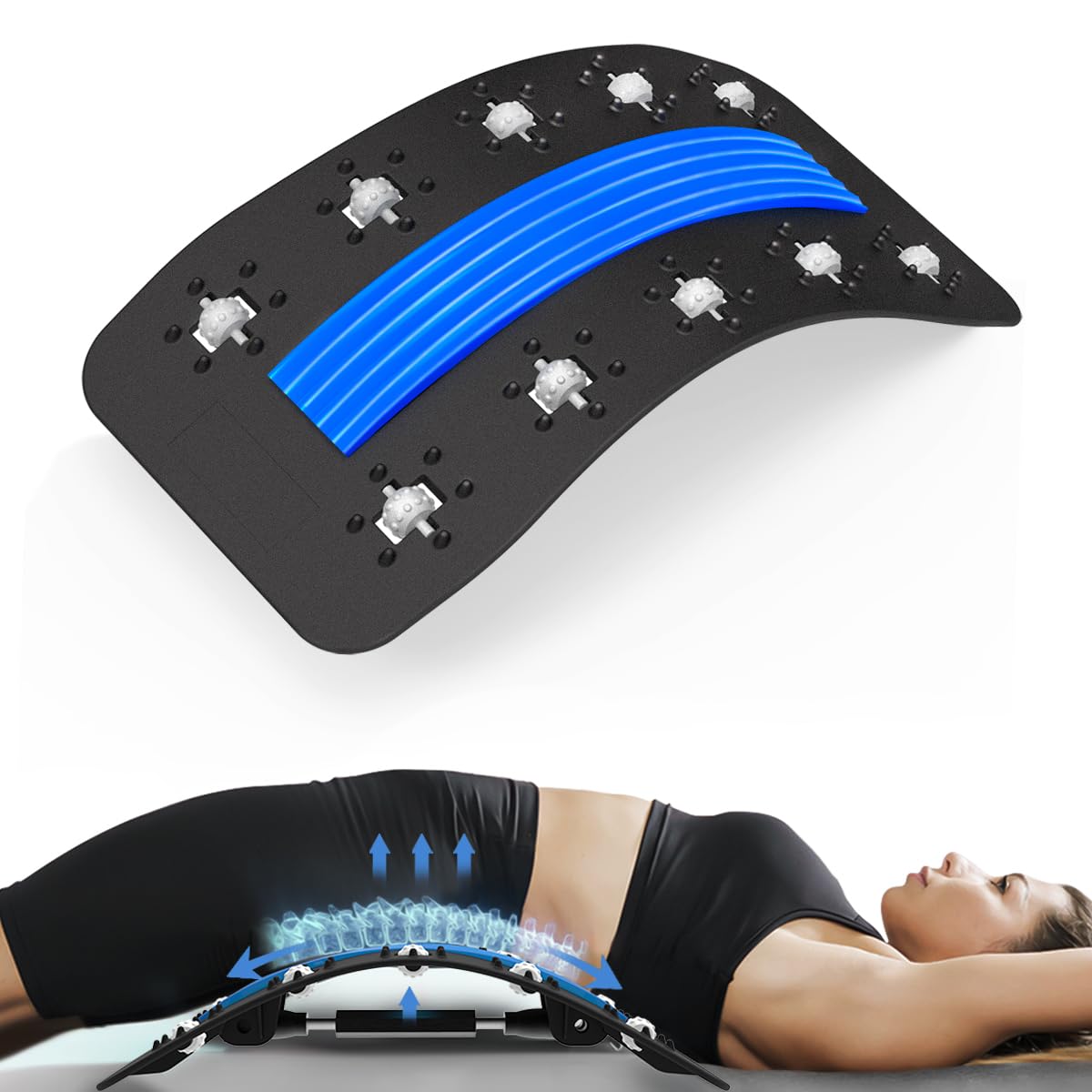 Back Stretcher for Pain Relief, Back Cracker Device, Lumbar Back Massager, Back Support Spine Board with Extra 10 Roller Massager