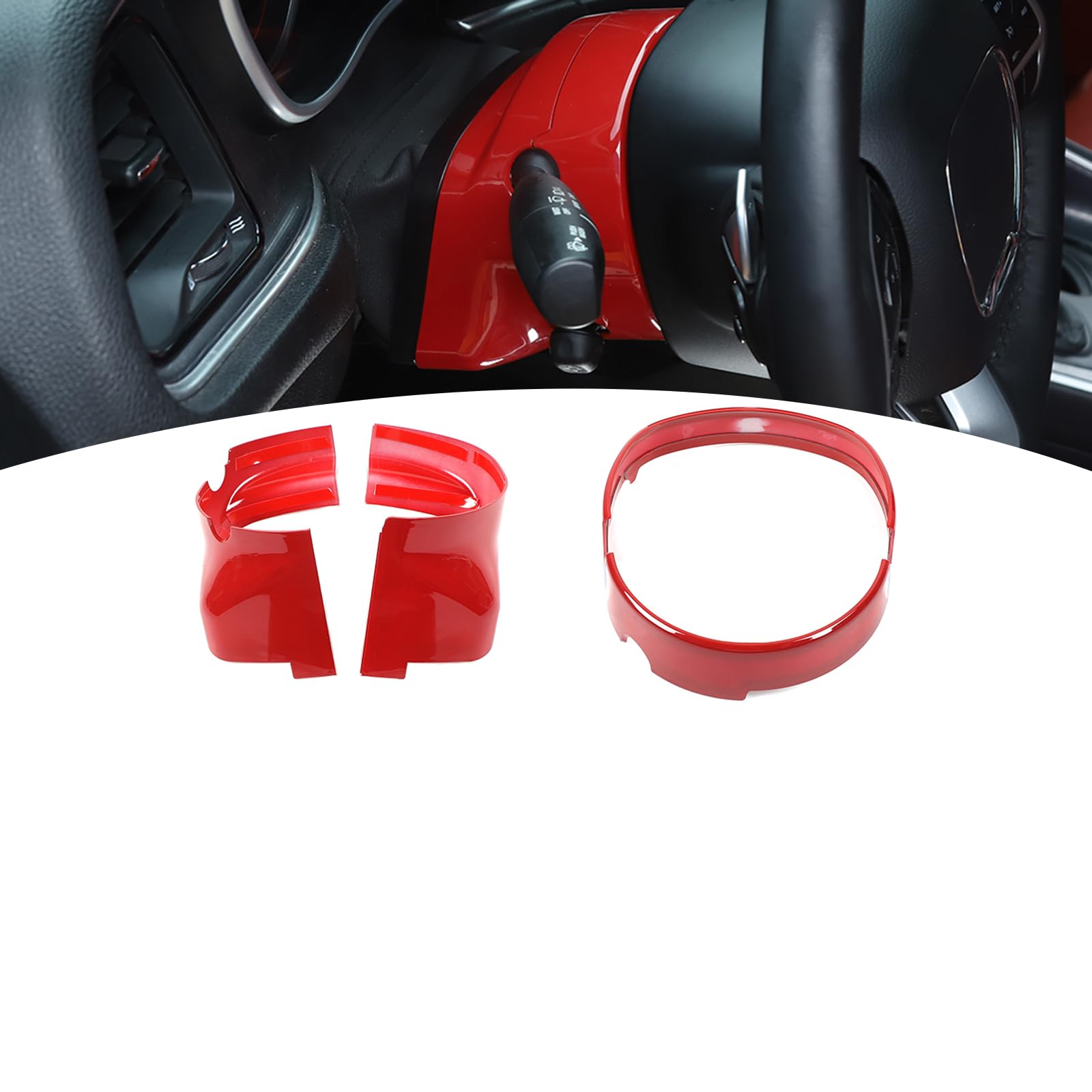 - for Durango Power Steering Wheel Base Trim Cover for Challenger/Charger/Durango/300C 2011-Present for Grand Cherokee 2011-2020 Red Interior Accessories 4pcs