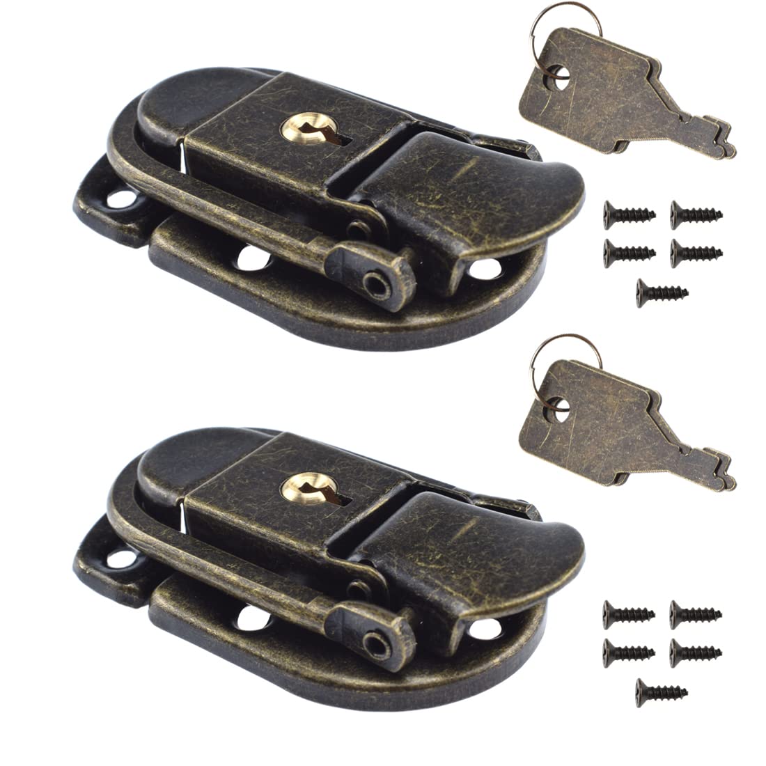 Jewelry Box Antique Lock Latch Hasps Retro Latch Buckles with Keys and Screws for Wooden/Wine Box Toolbox Doll House Decoration, 2 PCS, Bronze