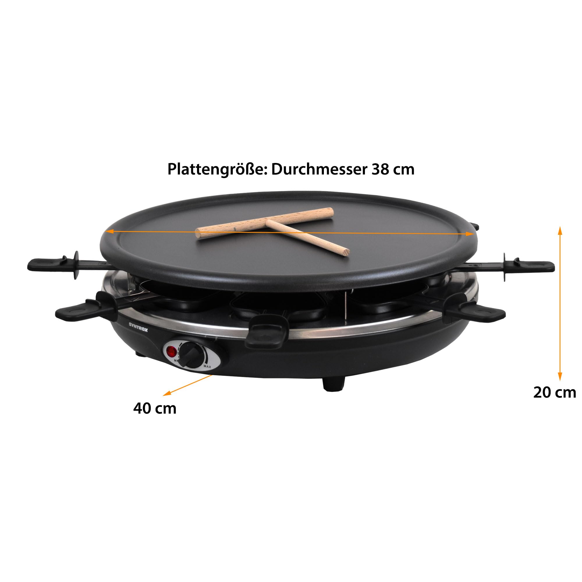 Syntrox Germany Raclette-Grill Set Emailliert Wades mit Fondue und Wechselplatten, Multifunktions Raclette, Pancake Crepe Maker, 8 Personen, 1350 Watt, Antihaftbeschichtet, Platzsparendes Küchengerät