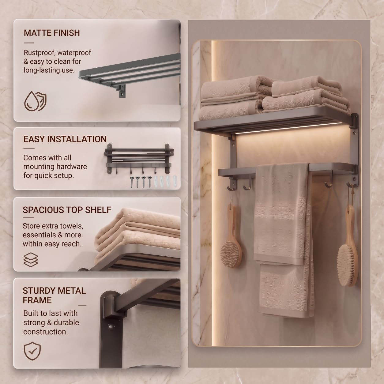 URBANMONK Aluminum Foldable Towel Rack for Bathroom | Towel Holder in Bathroom | Bathroom Clothes Holder | Bathroom Clothes Hanger Towel Stand in Bathroom (Classic Towel Stand) 4