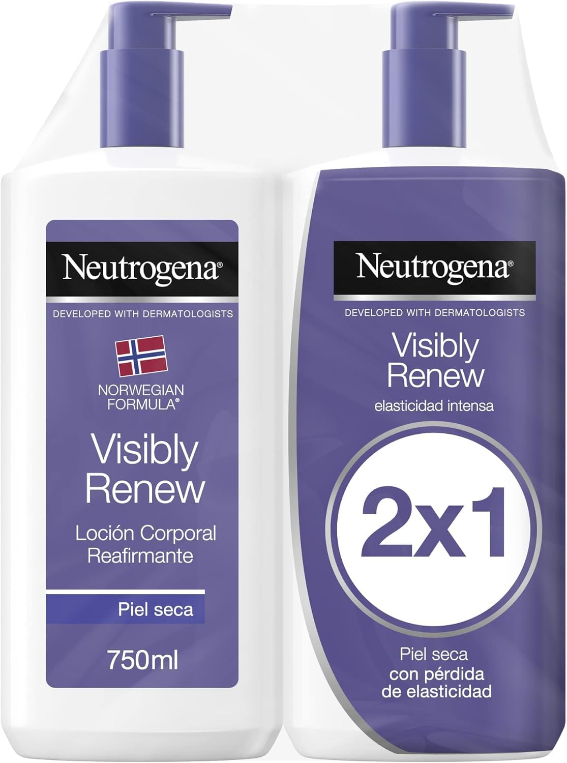 Neutrogena Fórmula Noruega Loción Visiblemente Reafirmante (pack de 2 x 750 ml), crema hidratante corporal para todo tipo de piel, loción corporal con Glicerina y Minerales de Procolágeno