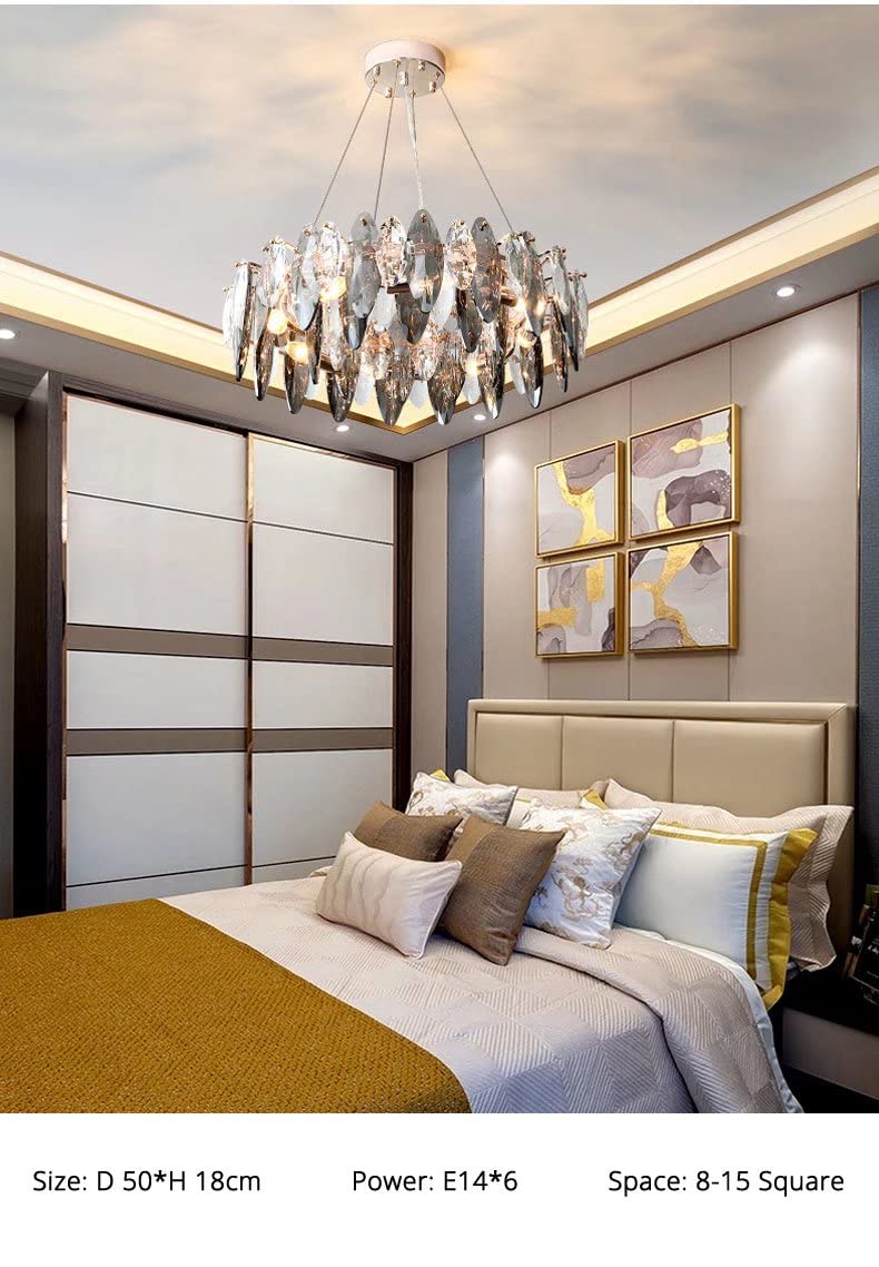 6 Kopf E14 LED Glühbirne Abnehmbare Wohnzimmer Luxus Kristall Hänge Lampe | Freie Höheneinstellung K9 Mehrseitige Kristalle Lichtbrechungsatmosphäre High-End-Luxus Einfacher Wechsel der Glühbirne
