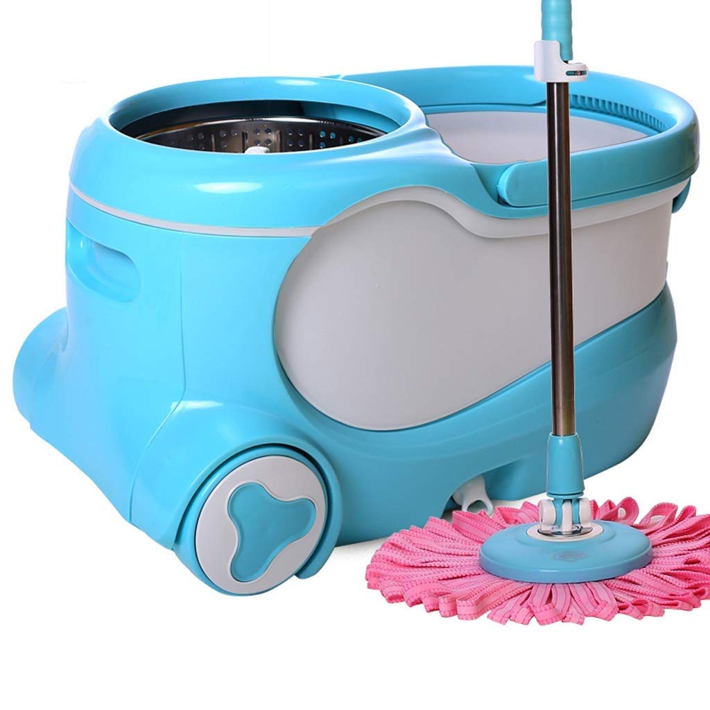Sistema di Pulizia del Pavimento con mocio Rotante Deluxe a 360° in Acciaio Inossidabile aggiornato e Secchio, Maniglia Inclusa con 2 testine in Microfibra (A)
