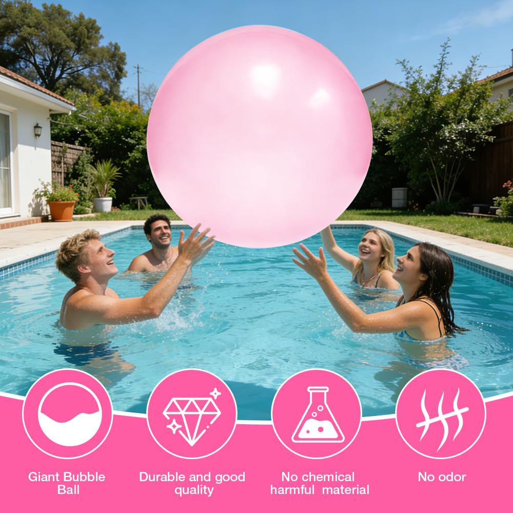Bubble Ball XXL, HOVCEH 120cm Pelota Wubble Bubble Ball, TPR Transparente Reusable Pelota Hinchable Gigante para Playa, Jardín (Rosa)