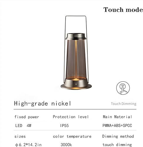 Miniatura 3 de Portable Metal Table Lamp for IndoorOutdoor ,Rechargeable Cordless LED Lamp, 3-Colour Infinitely Dimming Battery Powered Small Desk Lamp,