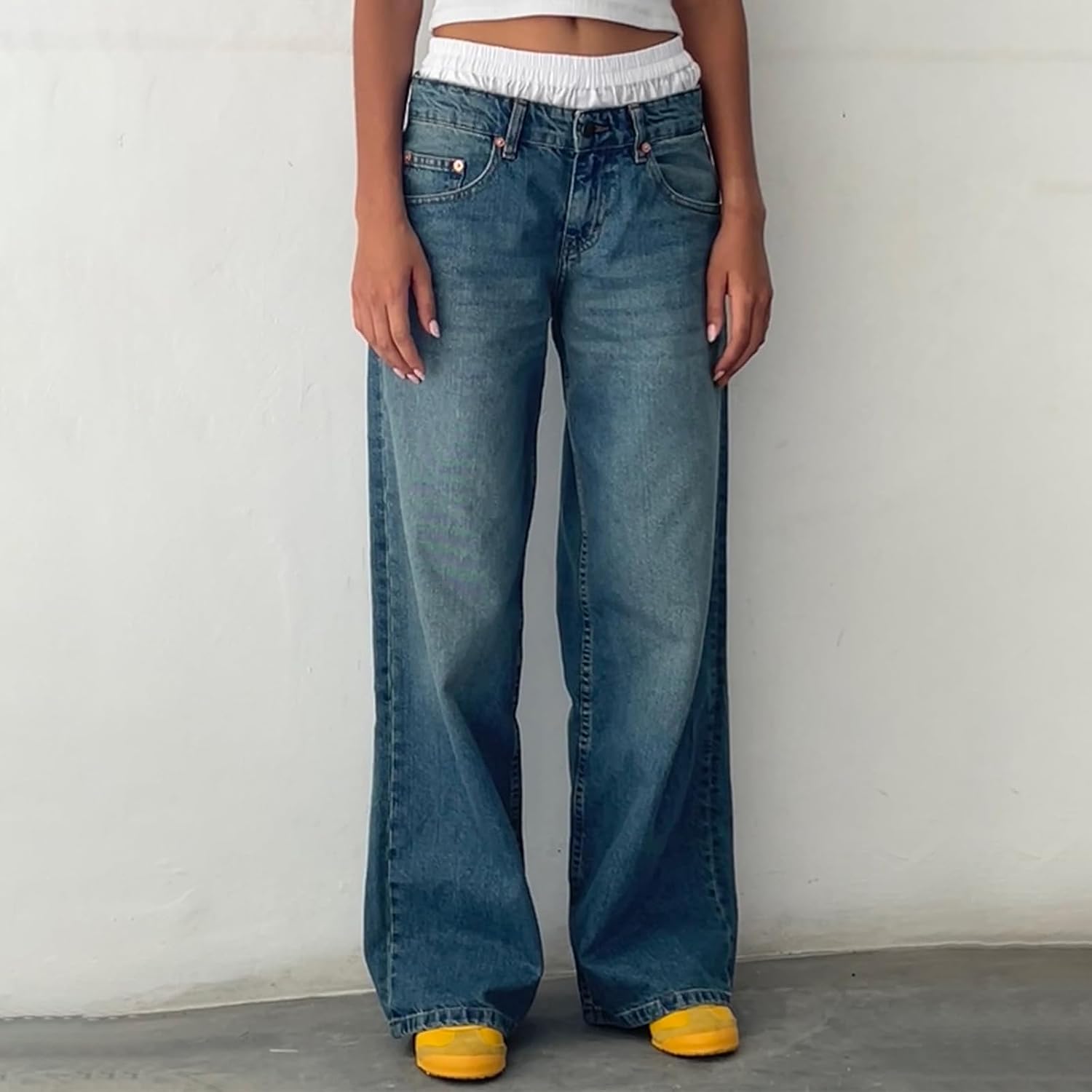 Covvoliy Women’s Wide Leg Boyfriend Jeans Straight Leg Denim Pants Low Rise Baggy Casual Loose Jeans