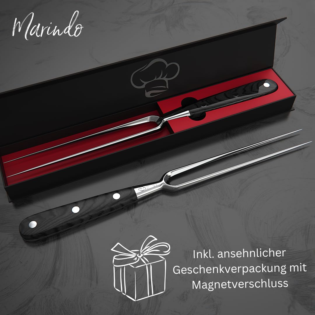 Marindo Forchetta professionale per carne in acciaio inox, 31,5 cm, con manico in legno e lunghezza lama 17 cm, forchetta per arrosti, forchetta da trinciatura in acciaio inox grande