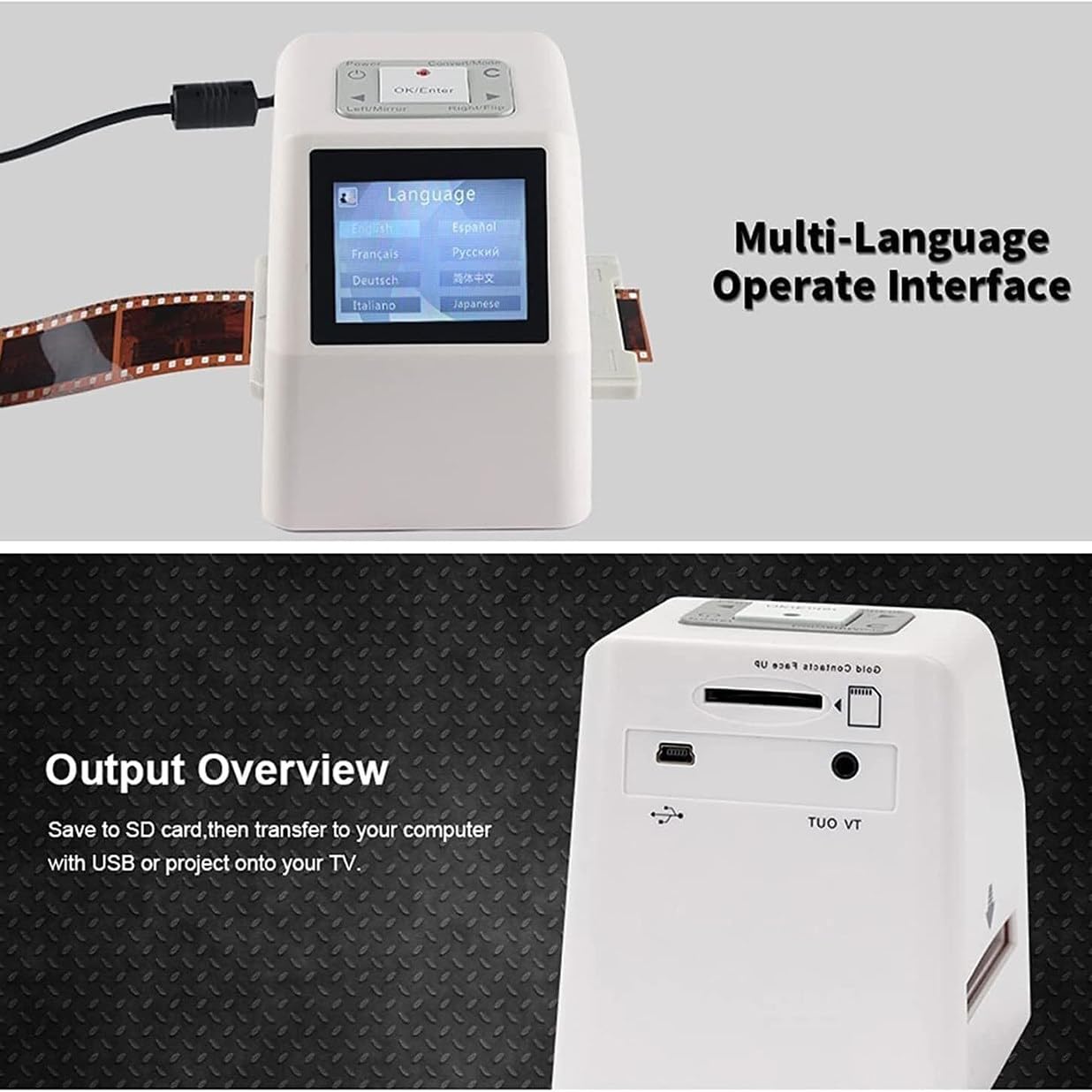 Escáner De Diapositivas Con Pantalla Lcd 2.4",Escáner Digital De Película,Convierte Negativos Y Diapositivas En Color Y Blanco Y Negro 35mm,126 Y 110 a Fotos Digitales Jpeg De Alta Resolución De 22Mp