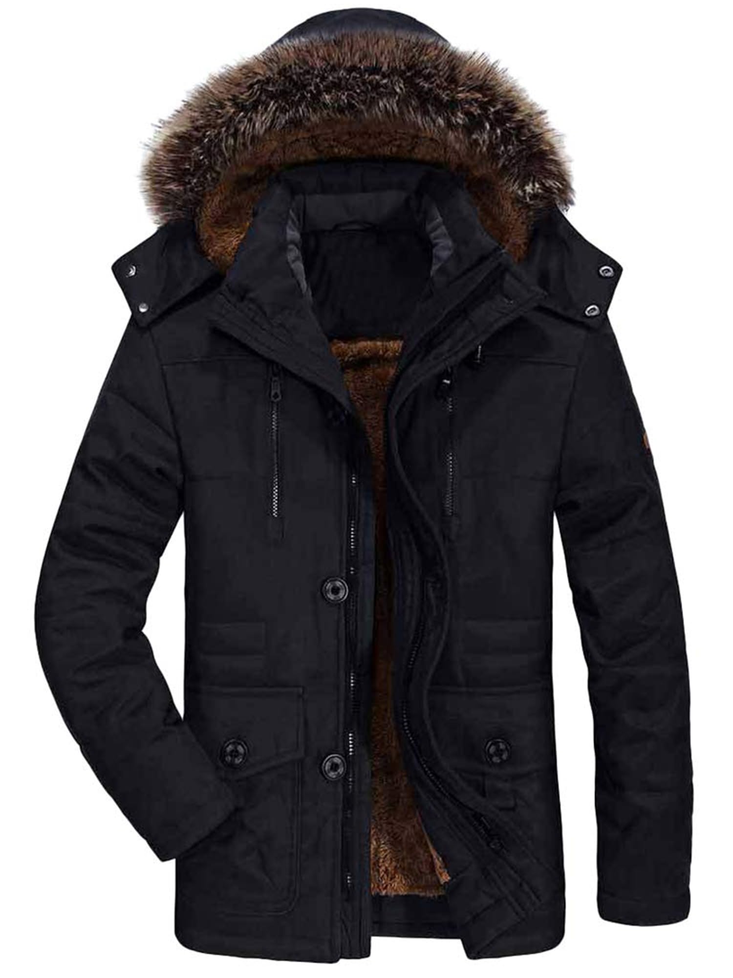 FTCayanz Herren Warme Winterjacke Parka Lang Wintermantel Mit Kunstfell Kapuze Outdoor Gefütterte Steppjacke Jacke