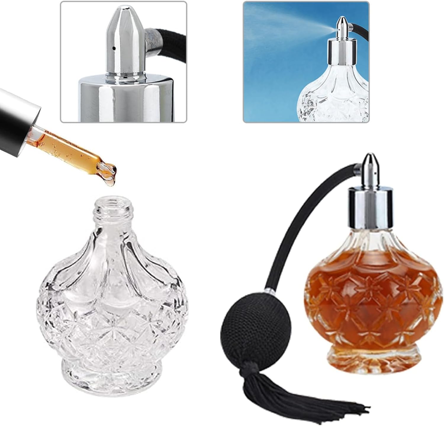 Horoper Vintage Glass Empty Refillable Perfume Bottle, Perfume Atomizer, Vintage Glass Perfume Bottle Refillable Tassel Air Spray Bottle Atomizer 80ml