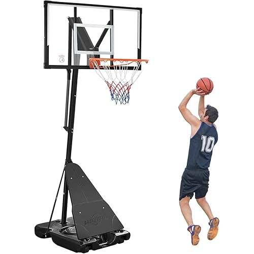 LotFun Basketball Hoop Outdoor Portable, 5-10 FT Height Adjustable Basketball Goal System with 33/44 Inch PC Shatterproof Backboard & Wheels for Adults