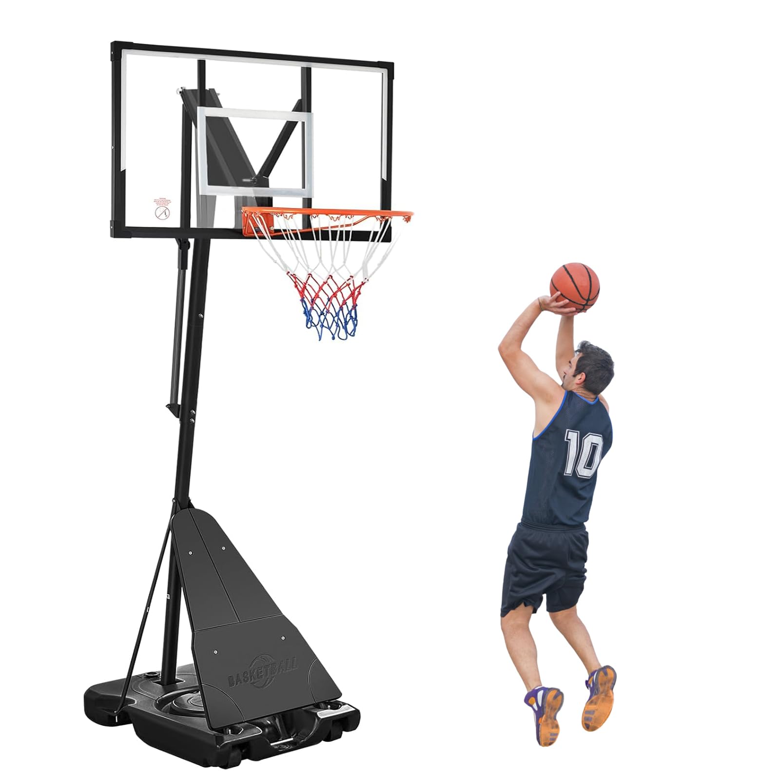 LotFun Basketball Hoop Outdoor Portable, 5.3-10FT Height Adjustable Basketball Goal System with 44 Inch PC Shatterproof Backboard & Wheels for Adults