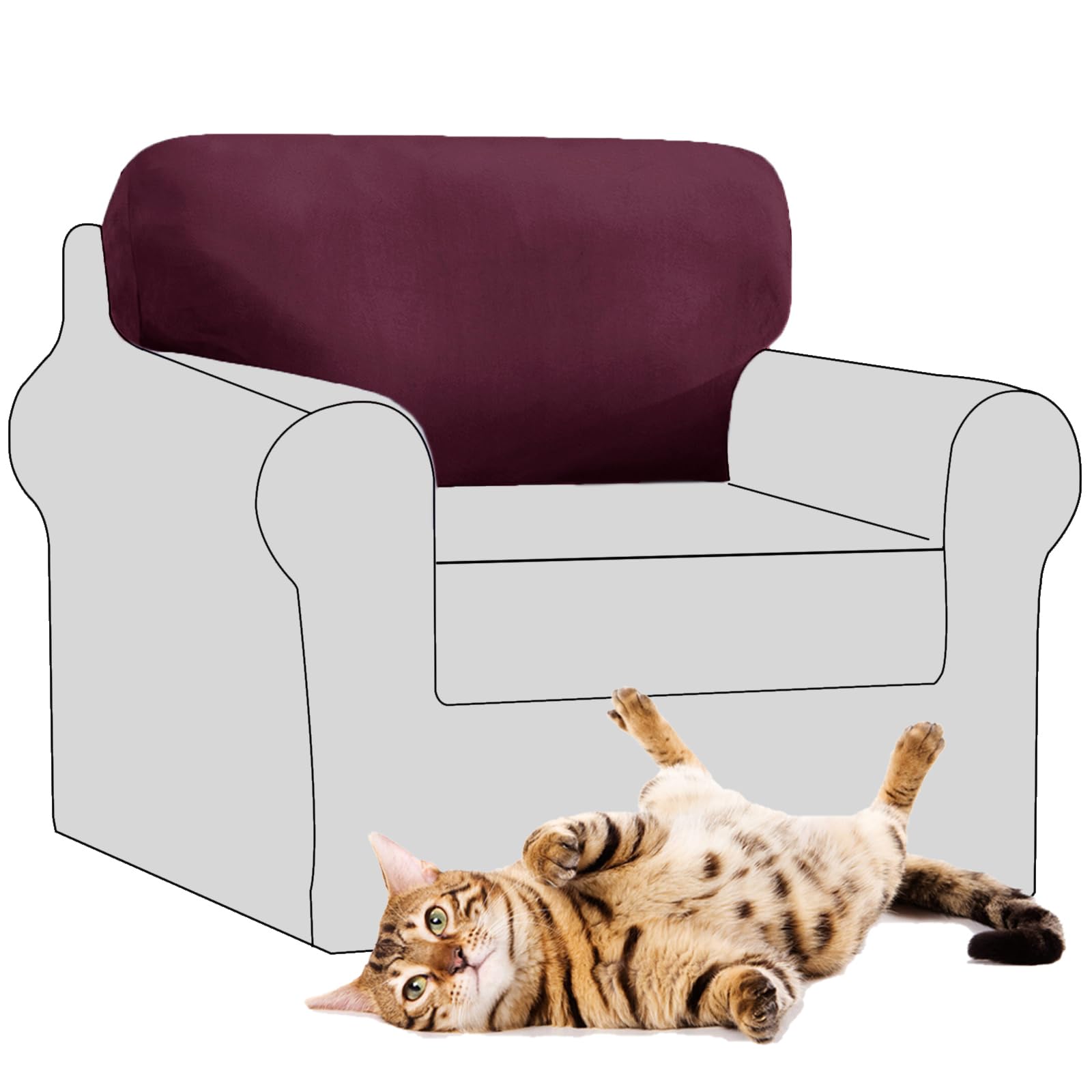 SYLC Stretch Velvet Sofa Backrest Cover, Back Cushion Covers Non-Slip Sofa Cushion Slipcovers for Couch Chesterfield Caravan RV Dinette (Prune,1 pc Rectangle L)