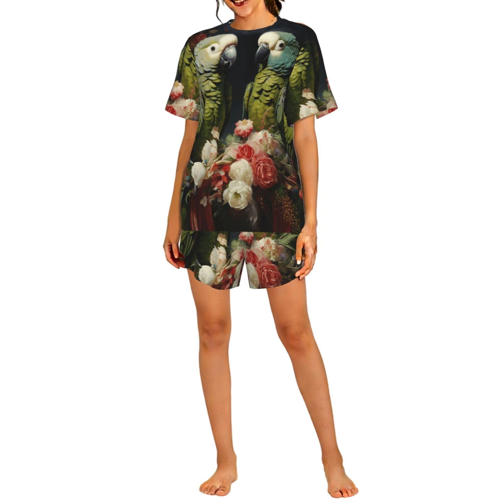 FBGHHTY Couple Parrots Olive Print