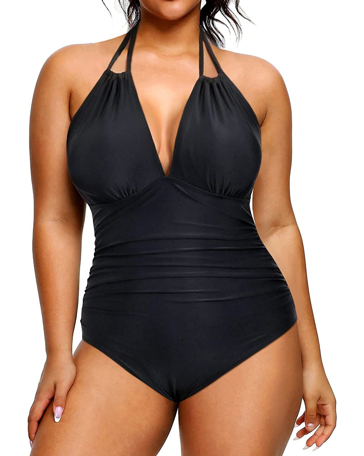 Photo 1 of Aqua Eve Plus Size Swimsuits One Piece Bathing Suit for Women Tummy Control Sexy Halter Swimwear 18 Plus Black