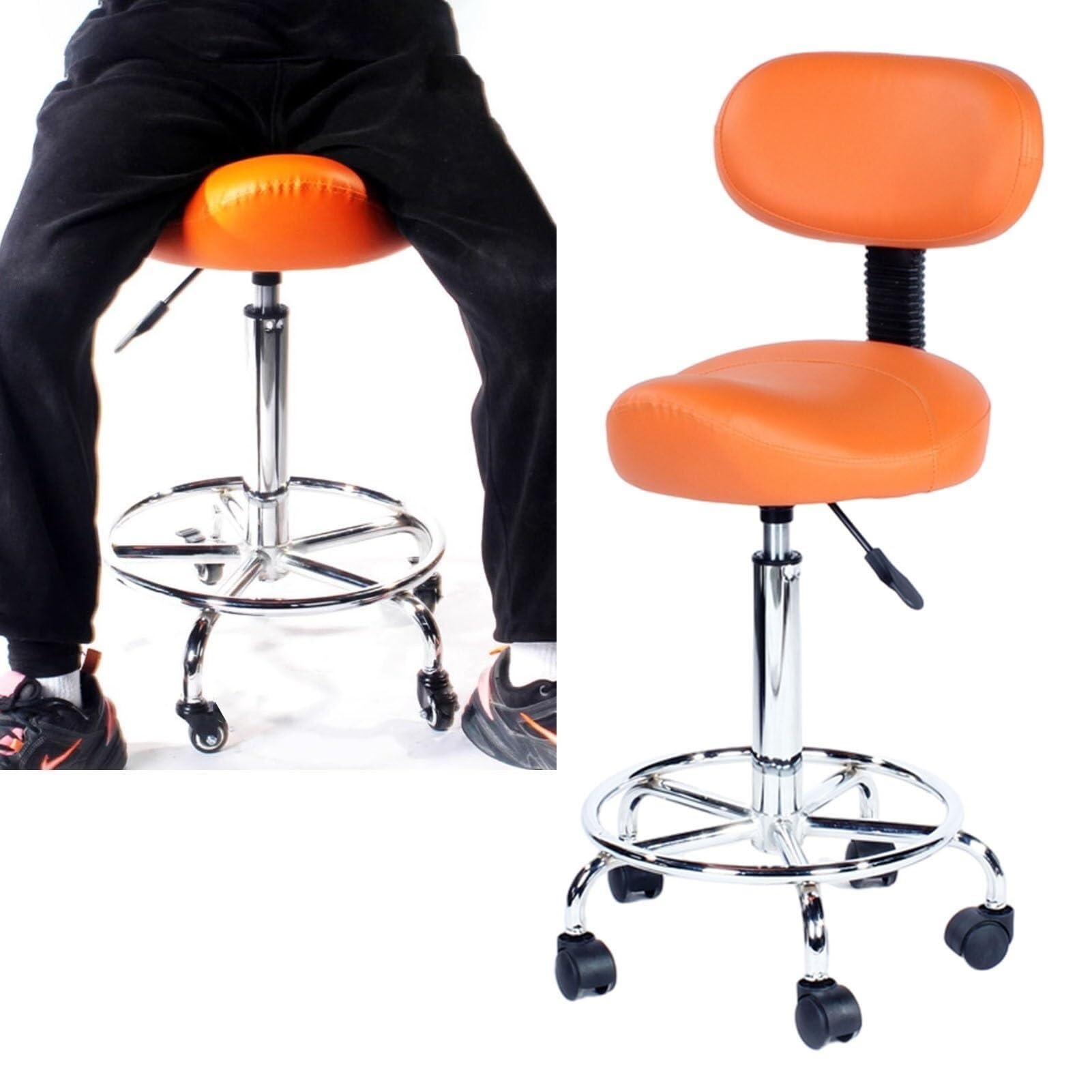 METTEOR Ergonomic Swivel Saddle Chair with Backrest and Footrest, Professional Rolling Stool for Dental and Esthetician Use (Orange)