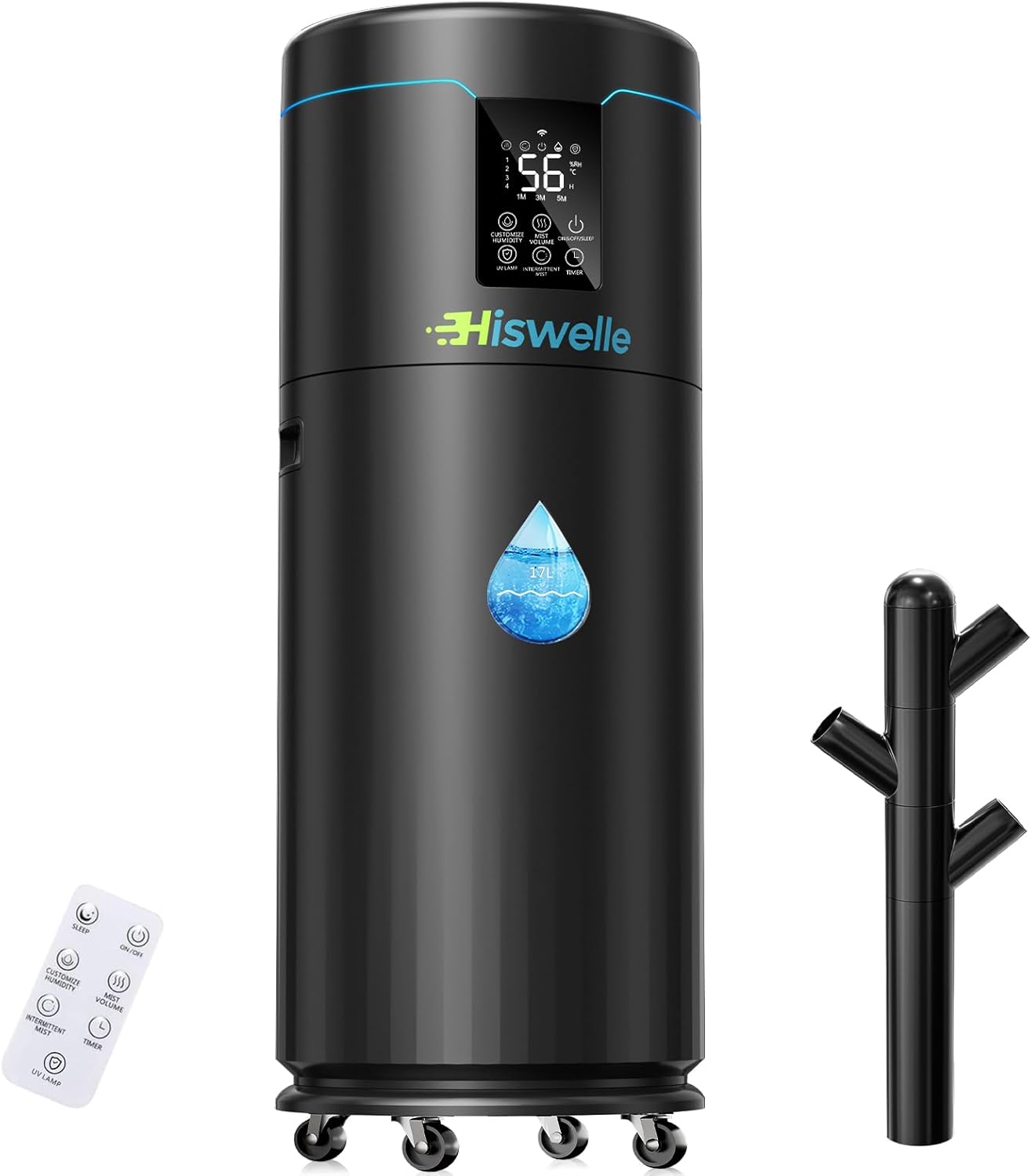 Large Humidifiers for Bedroom, 4.5 Gal Cool Mist Humidifier for Large Room Whole House with Remote Control, 800mL/h Output, 48H Runtime, Auto Humidistat, Wheels, Timer, Essential Oil Tray black