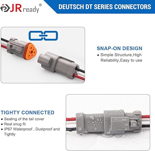 Miniatura 3 de JRready ST9028 - Juego de 4 conectores Deutsch de 3 pines, conector DT con cable automotriz GXL de 16 AWG, incluye conector a tope termorretráctil,