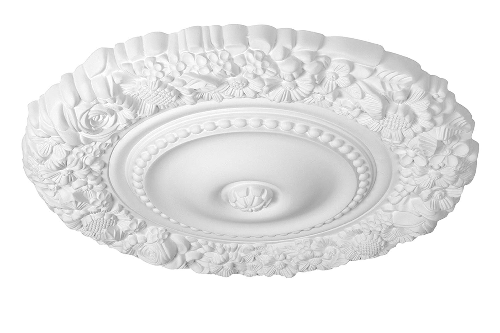 HEXIM Perfect Stuckrosette B3039, Ø 535mm - Deckenrosette weiß, aus PU/Polyurethane, Zierelement, Stuck, Wanddeko Wohnzimmer Lampe rund
