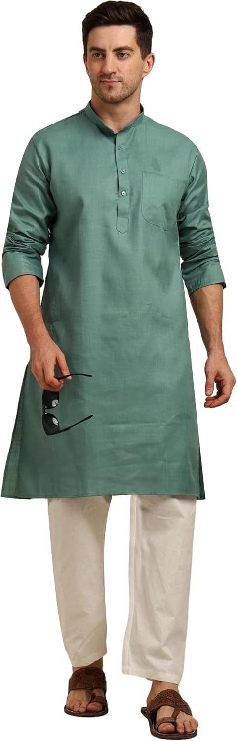 TOSQP27 Mens Cotton Kurta Pajama Set Gift Boys Ethnic Wedding Party Grooms Pyjama Outfit Men Traditional Festive Long Sleeve