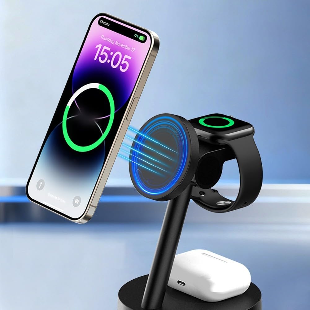 Caricabatterie wireless triplo da 25 W per Samsung Galaxy Series S26 S25 S24 S23 Fold Flip e compatibile con modelli Galaxy Watch (bianco)