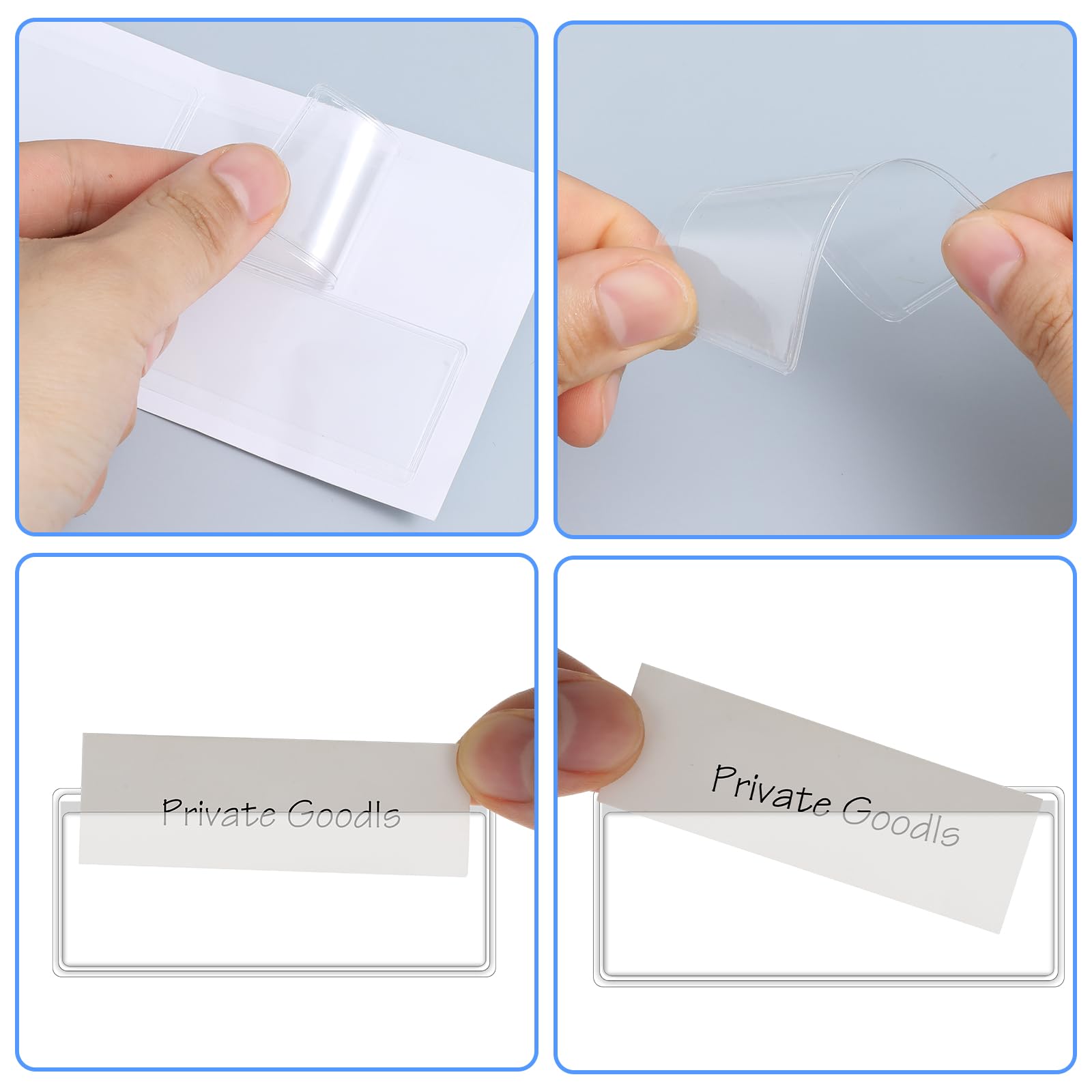 30 sztuk samoprzylepnych uchwytów na etykiety, 3,2 x 7,5 cm, uchwyty na etykiety do regałów, przezroczyste kieszonki na identyfikatory, kieszonki na wizytówki, samoprzylepne uchwyty na etykiety do